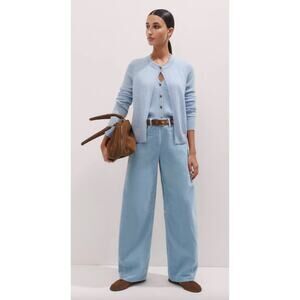 ME+EM Blue Layered Cashmere Twinset Sweater